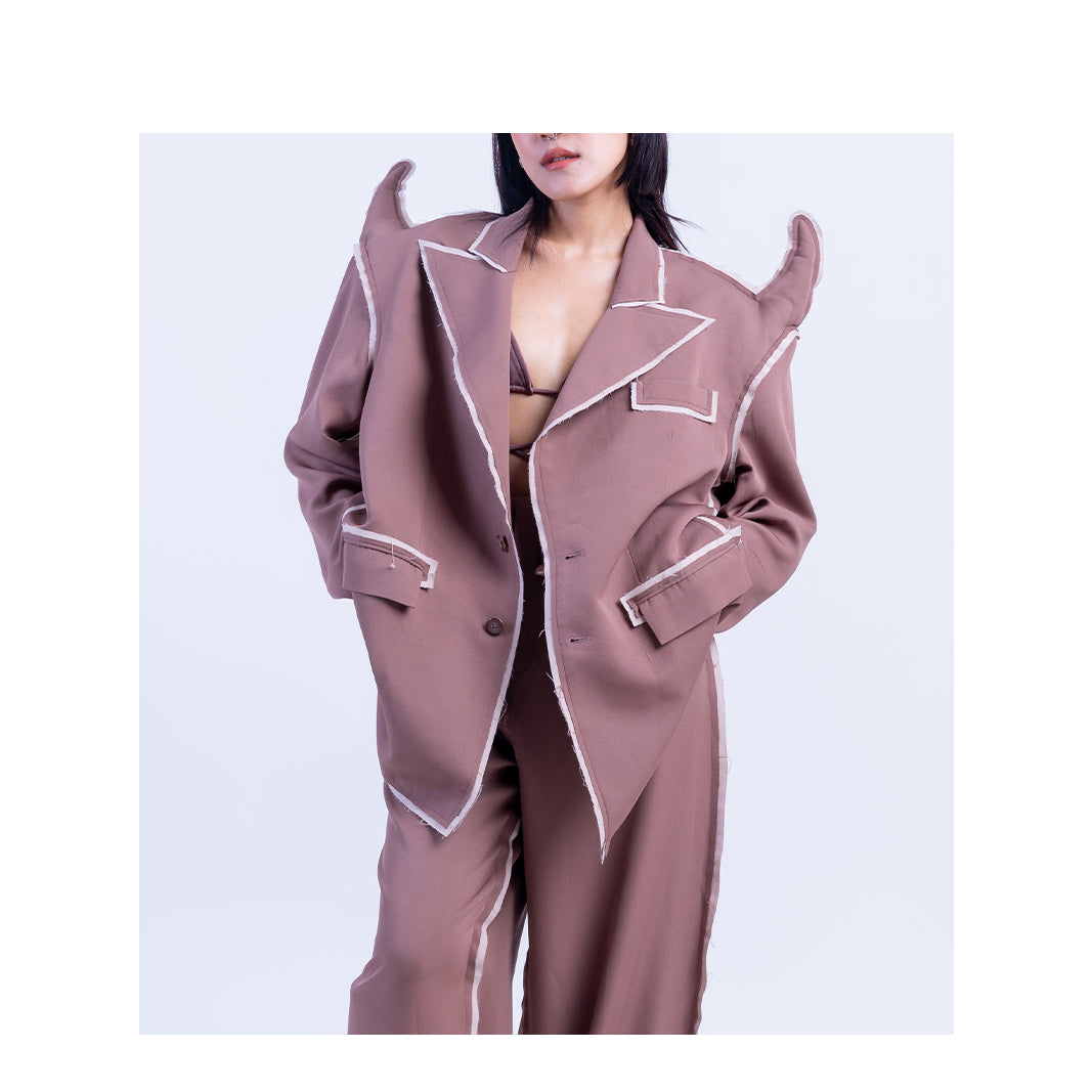 The Devil Wears HUEMN Blazer 'Raw Edged' (Beige)