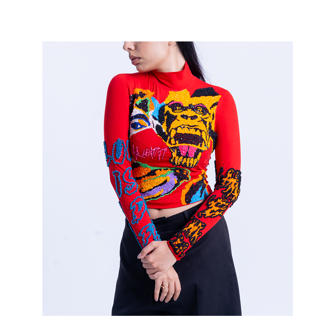 Handcrafted 'Return Of The Gorilla' Crop Top (Red)