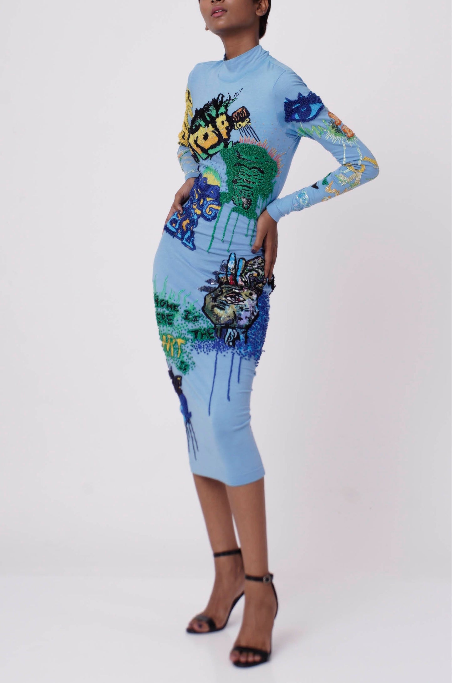 Handcrafted Graffiti Dress (Sky Blue)