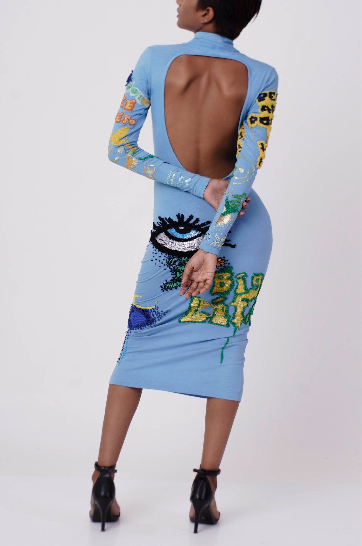 Handcrafted Graffiti Dress (Sky Blue)