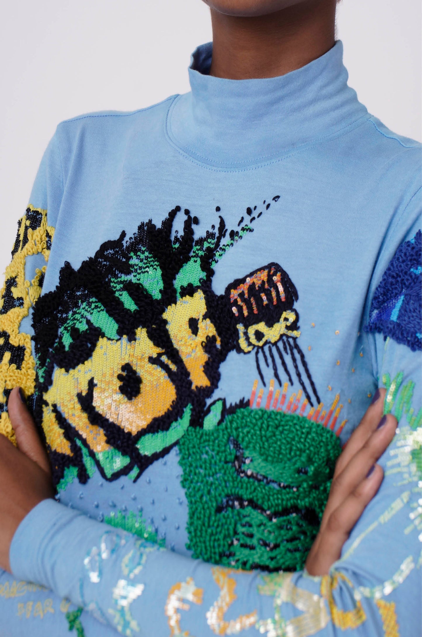 Handcrafted Graffiti Dress (Sky Blue)