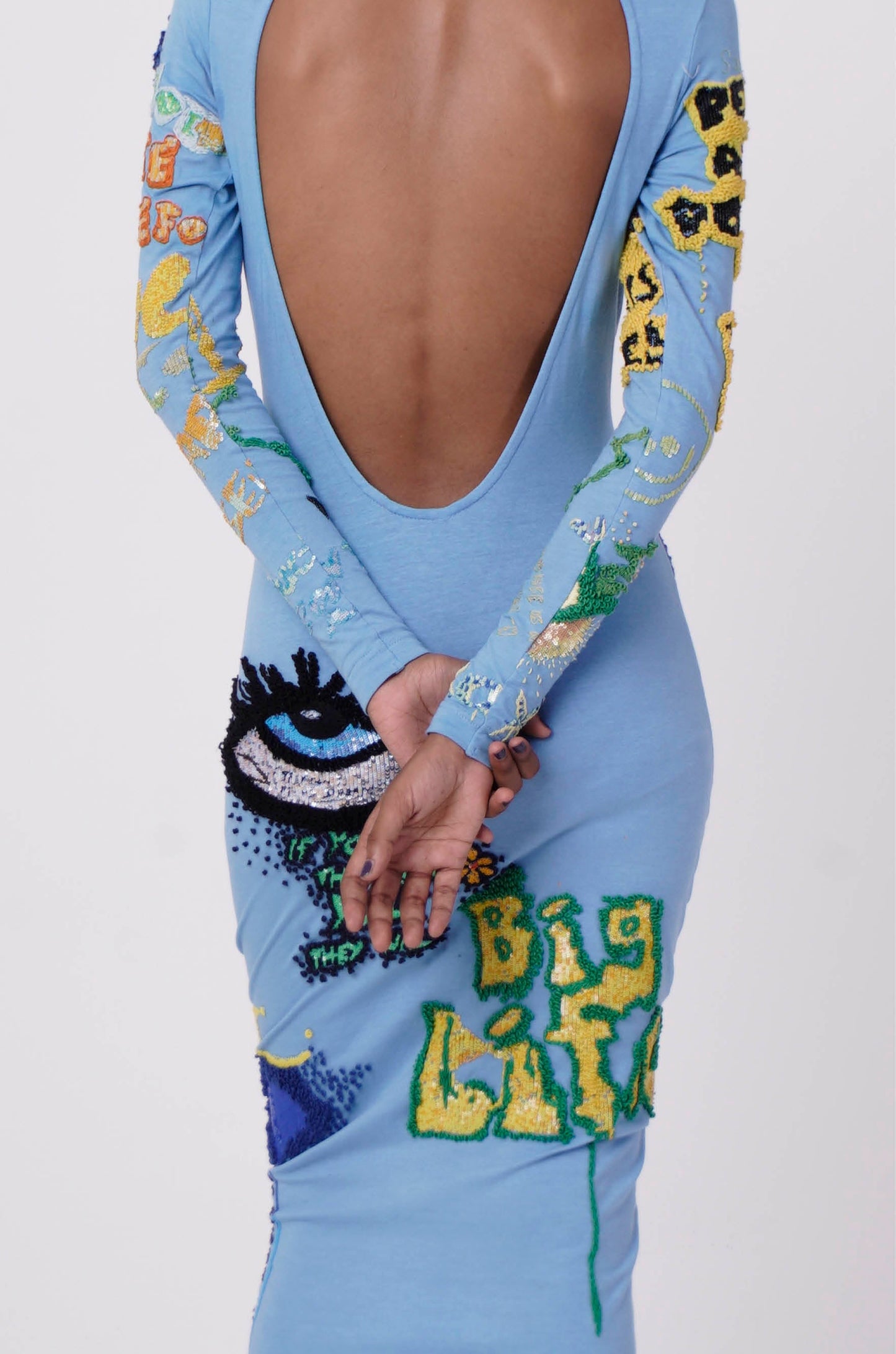 Handcrafted Graffiti Dress (Sky Blue)