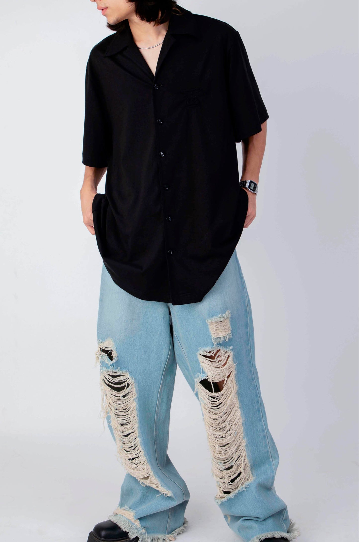 Huemn Gorilla Insignia Oversized Safari Shirt (Black)