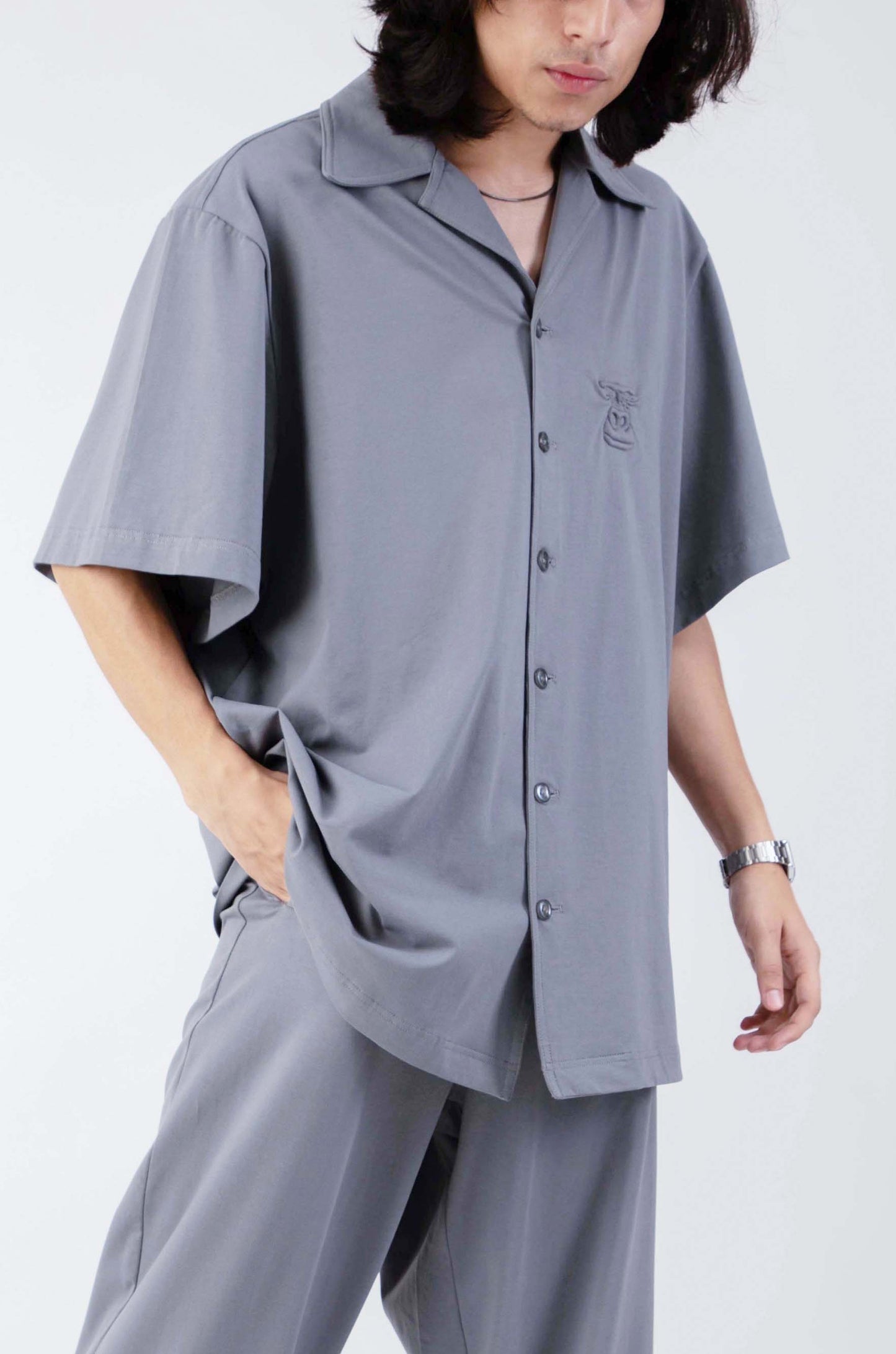 Huemn Gorilla Insignia Oversized Safari Shirt (Grey)