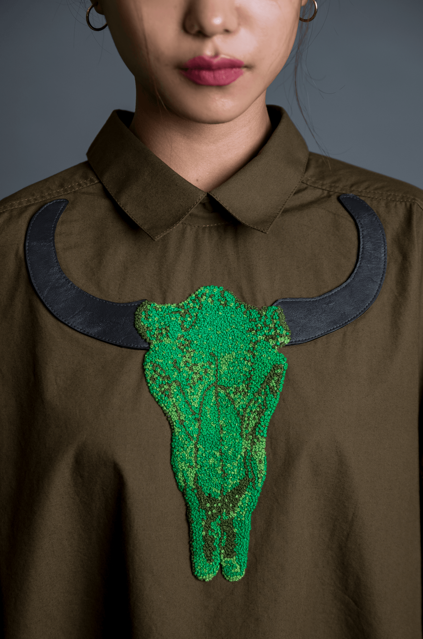 Handcrafted 'Skull' Shirt (Olive Brown)