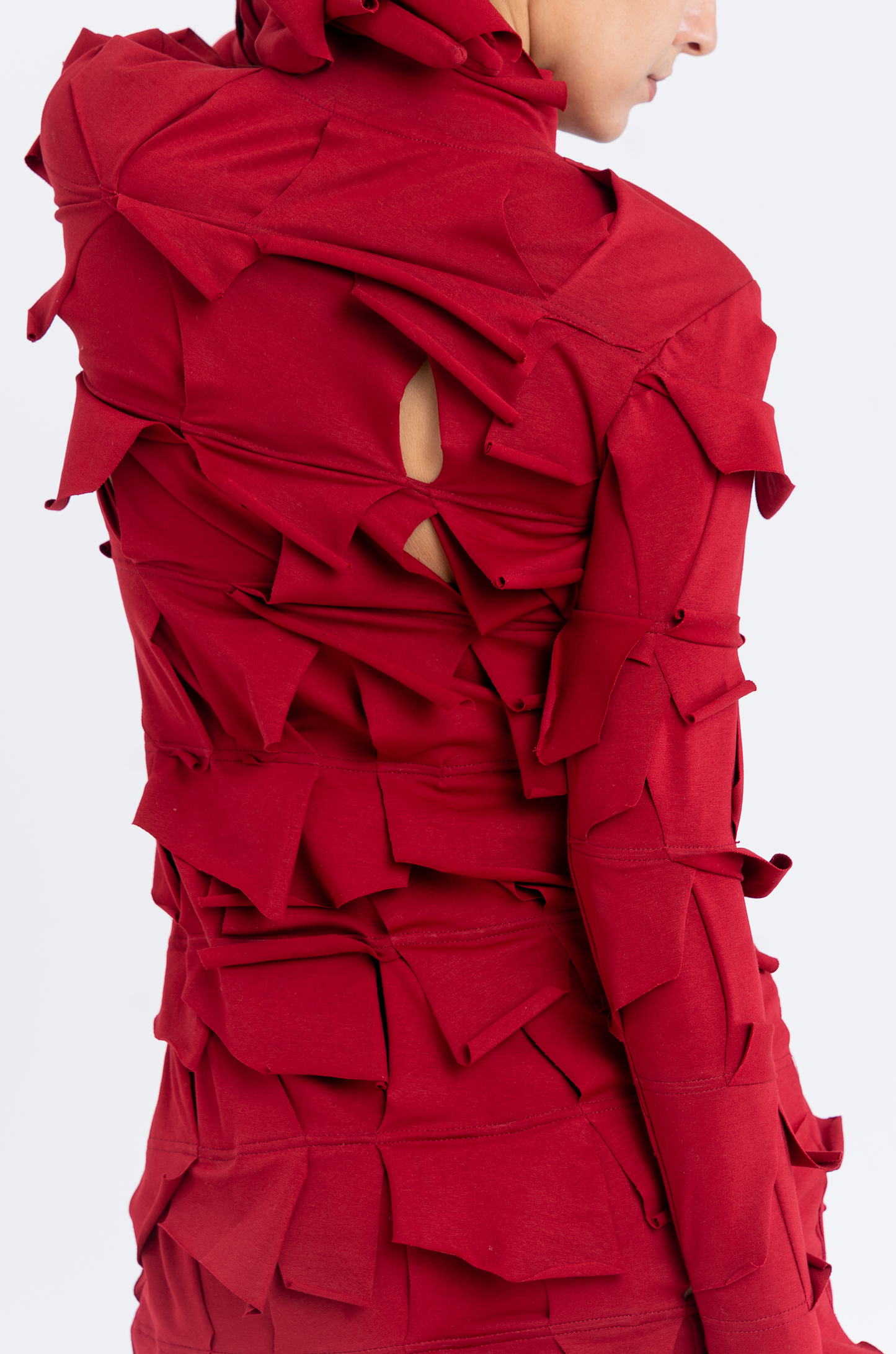 Handcrafted 1000 Panel Bodycon Dress (Maroon)