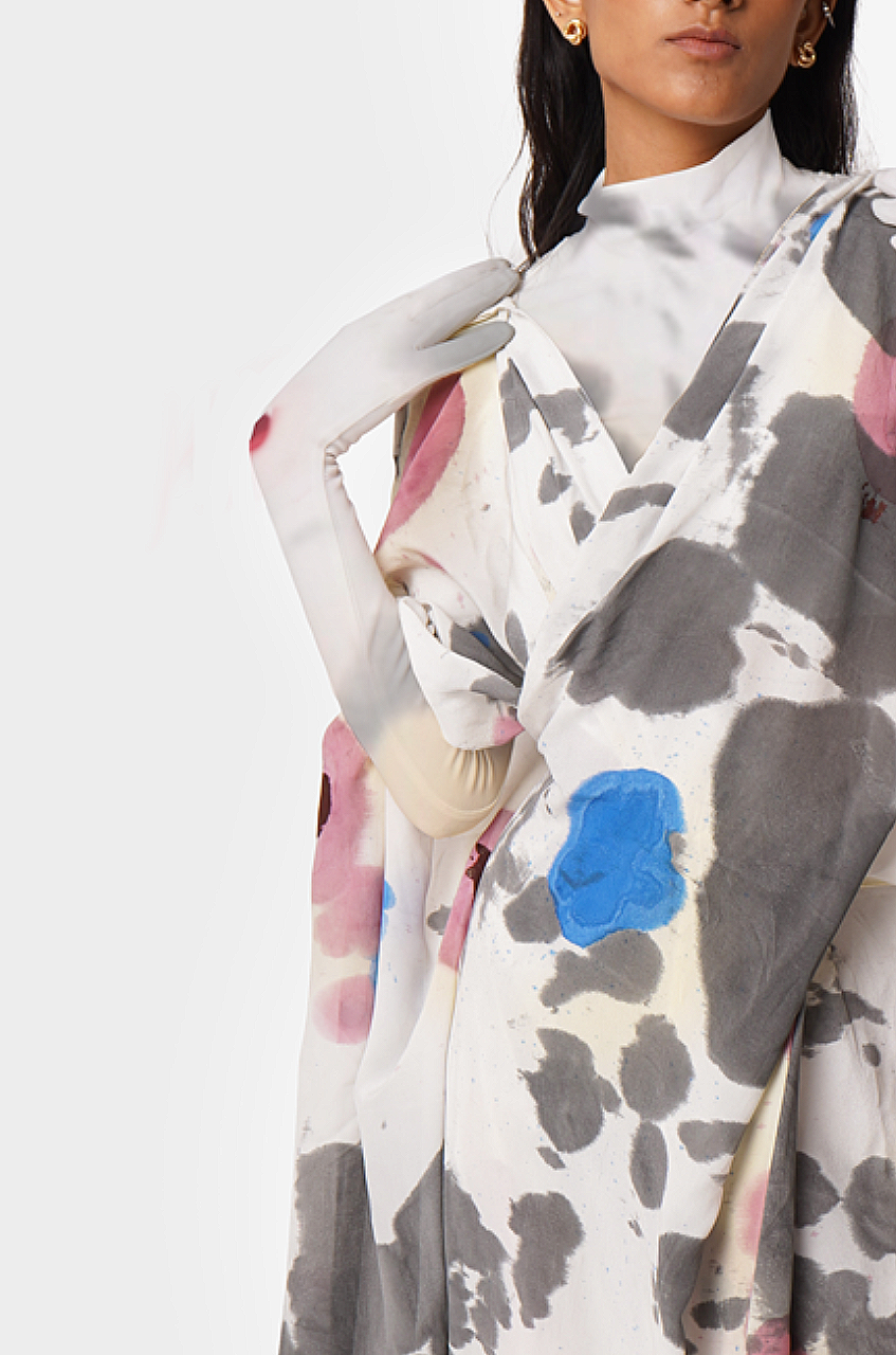 Huemn Blood Washed Hybrid Sari-Pants (White)