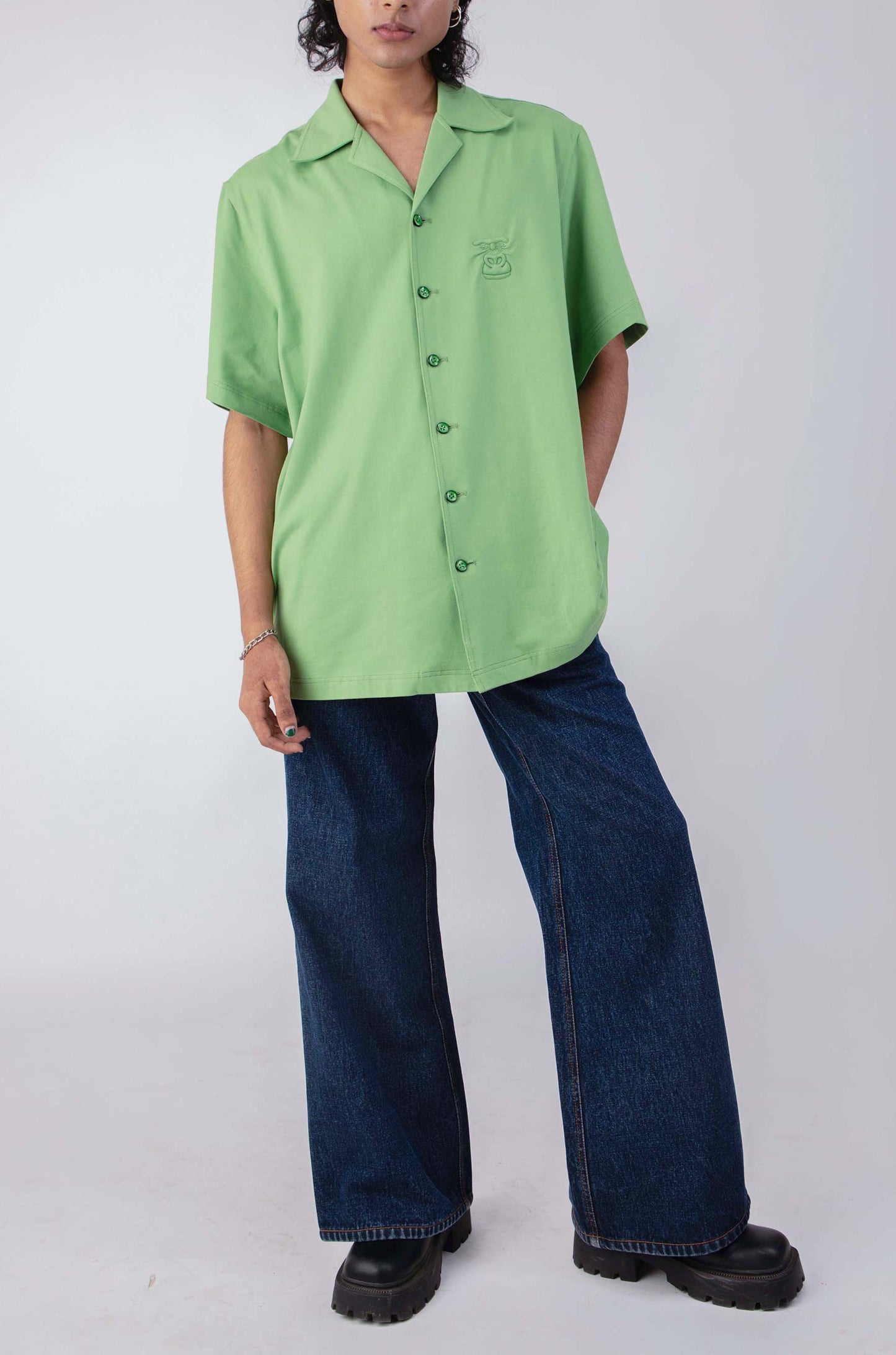 Huemn Gorilla Insignia Oversized Safari Shirt (Green)