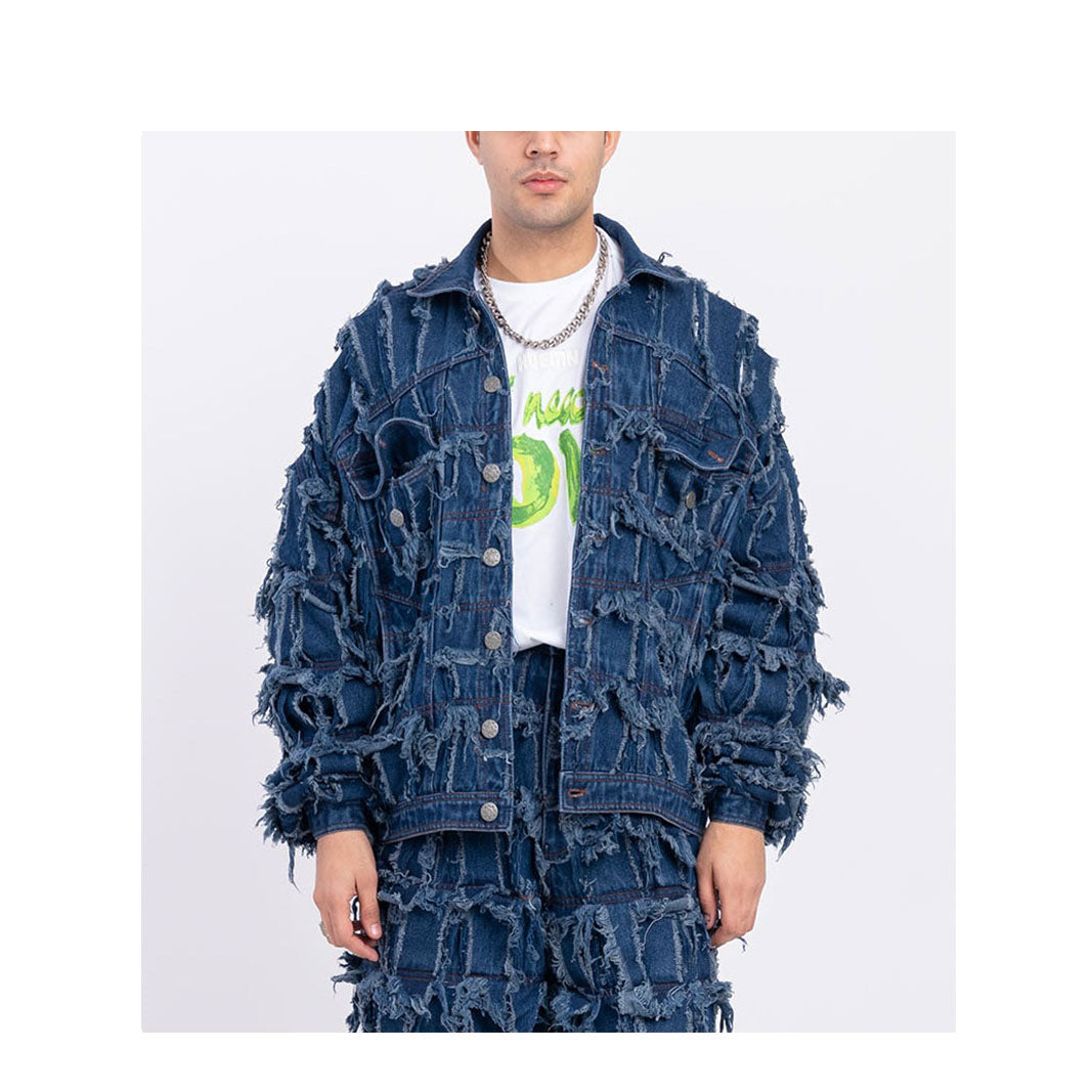 Handcrafted 1000 Panel Distressed Jacket (Indigo)