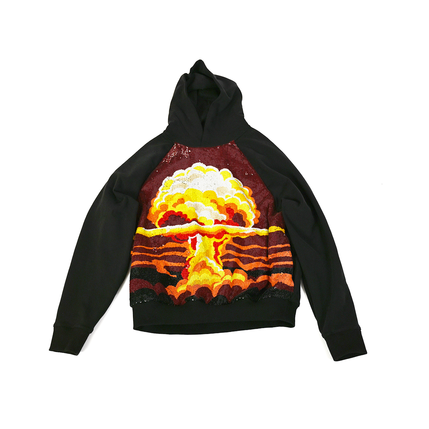 Hand embroidered sequined 'Visions' hoodie (Black)