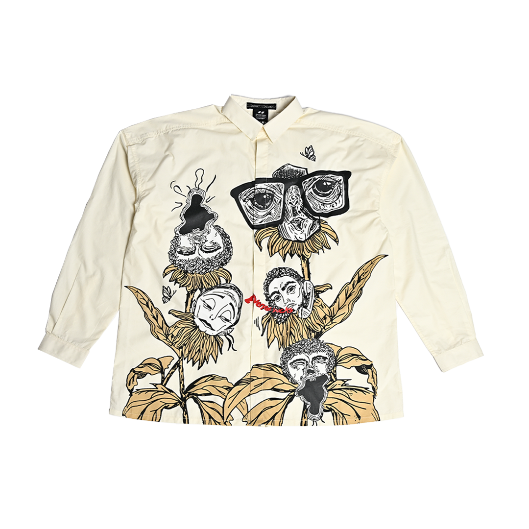 Oversized butter yellow 'faces' shirt