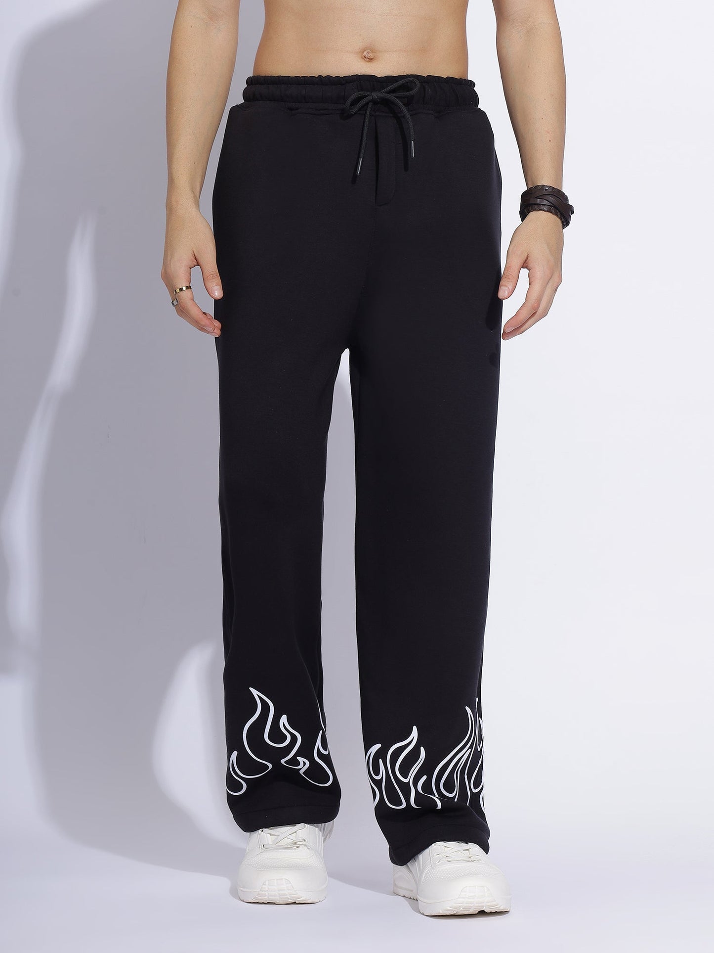 Flame Printed Baggy Pants | Bold Black Streetwear - Prime Fitz
