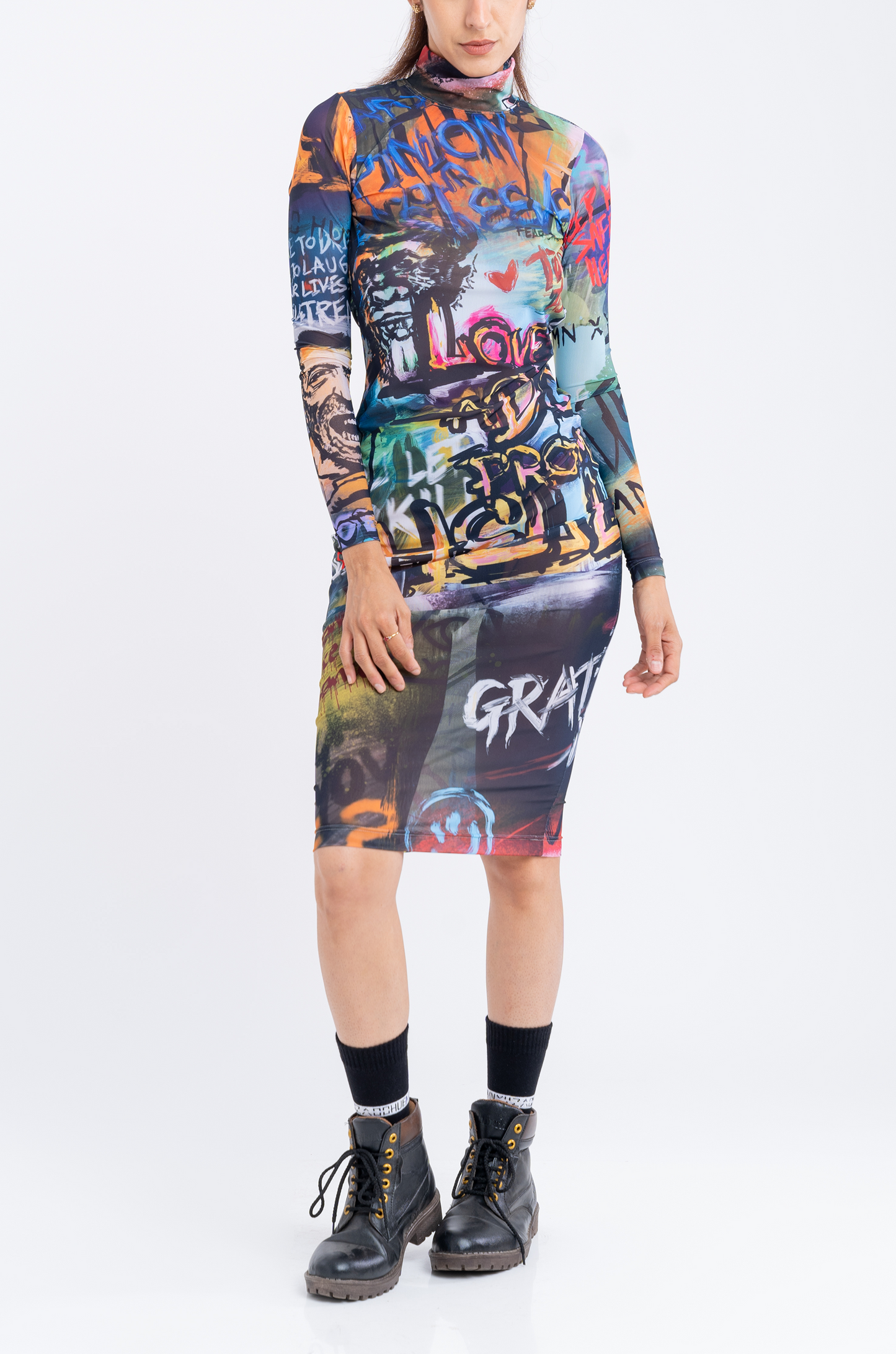 'Huemn City' Semi-Sheer Midi Dress