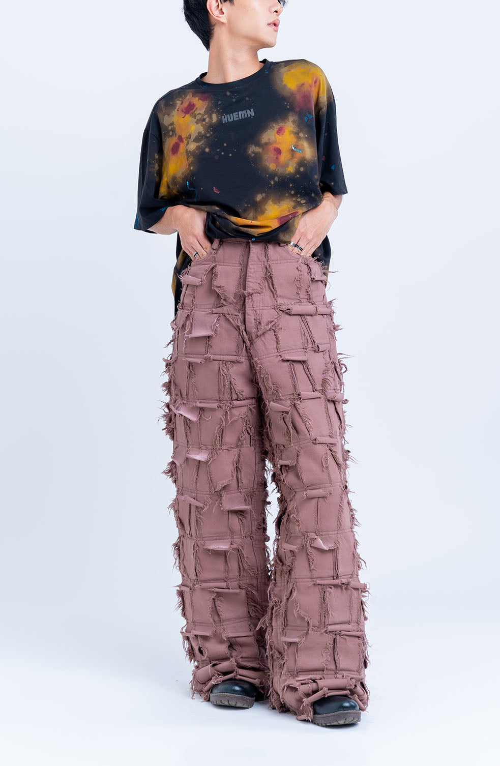 Handcrafted 1000 Panel Distressed Jeans (Beige)