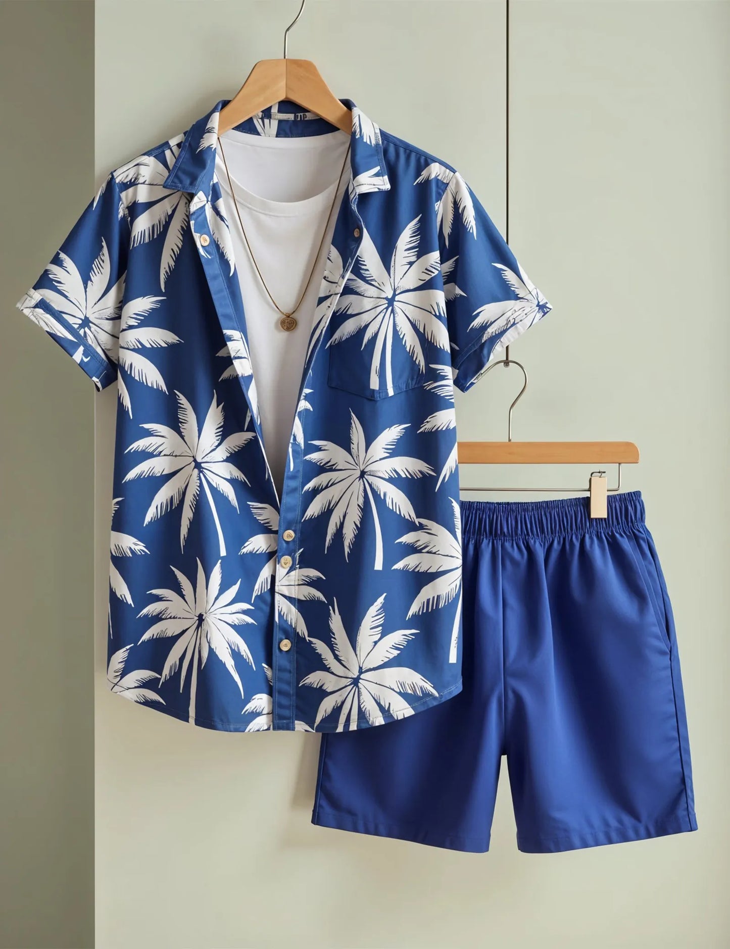 Men's Blue Palm Tree Print Shirt & Shorts Set – Tropical Summer Beachwear - Prime Fitz