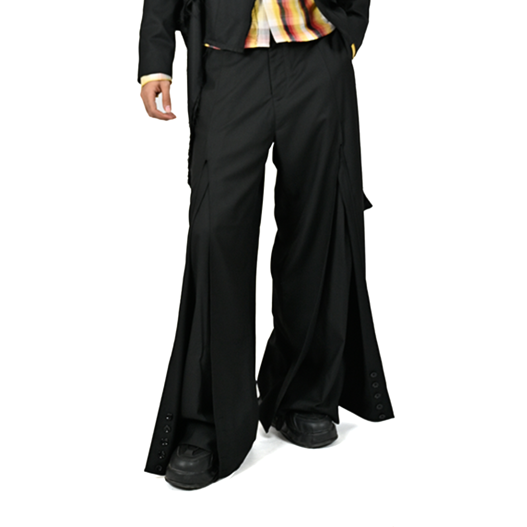 Relaxed fit trousers with center slit detail (Black)