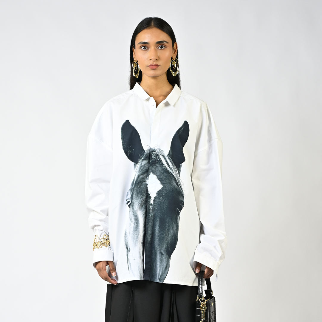 Horse printed cotton shirt - White