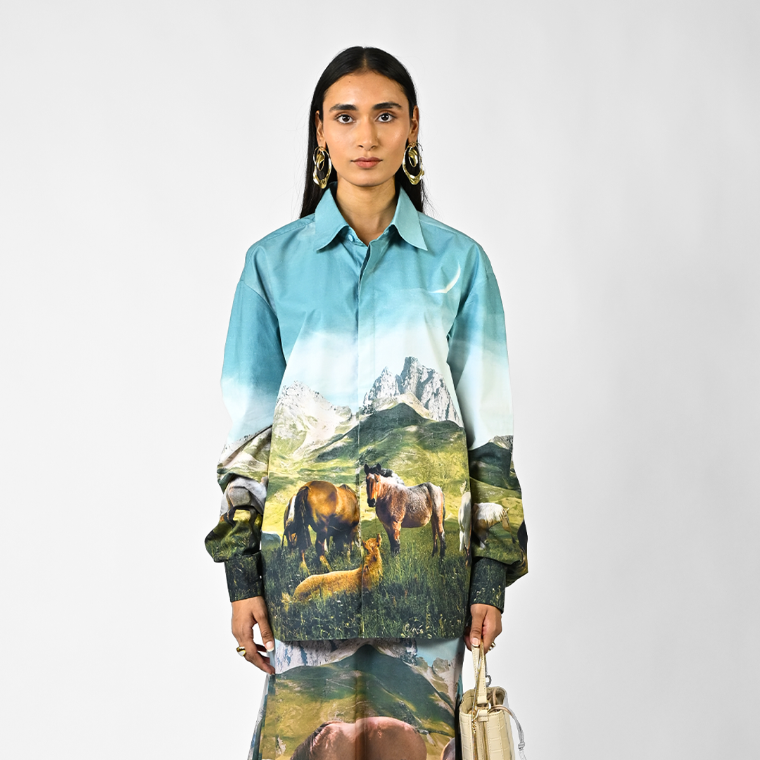 Open fields printed cotton shirt
