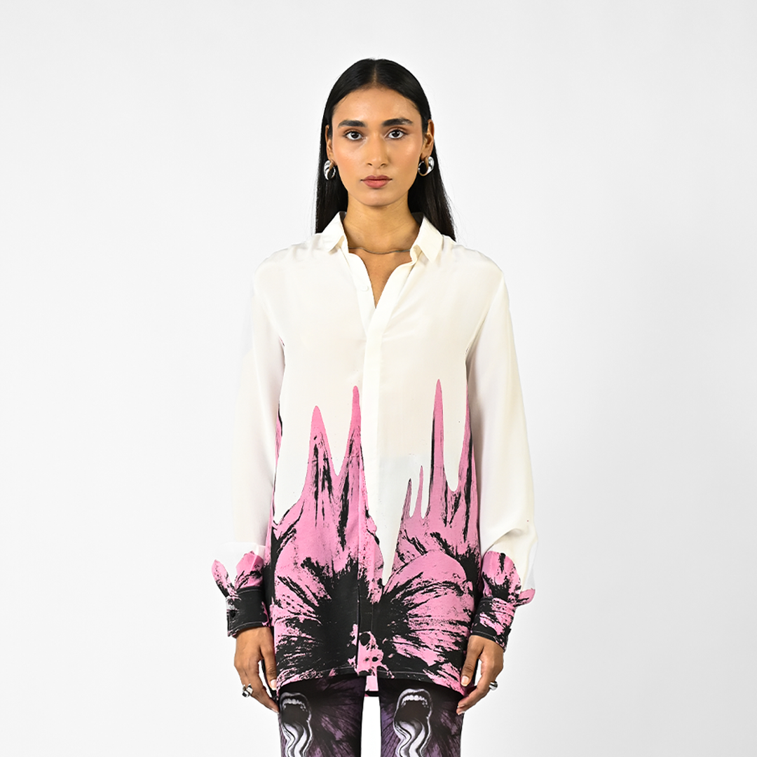 White floral drip shirt