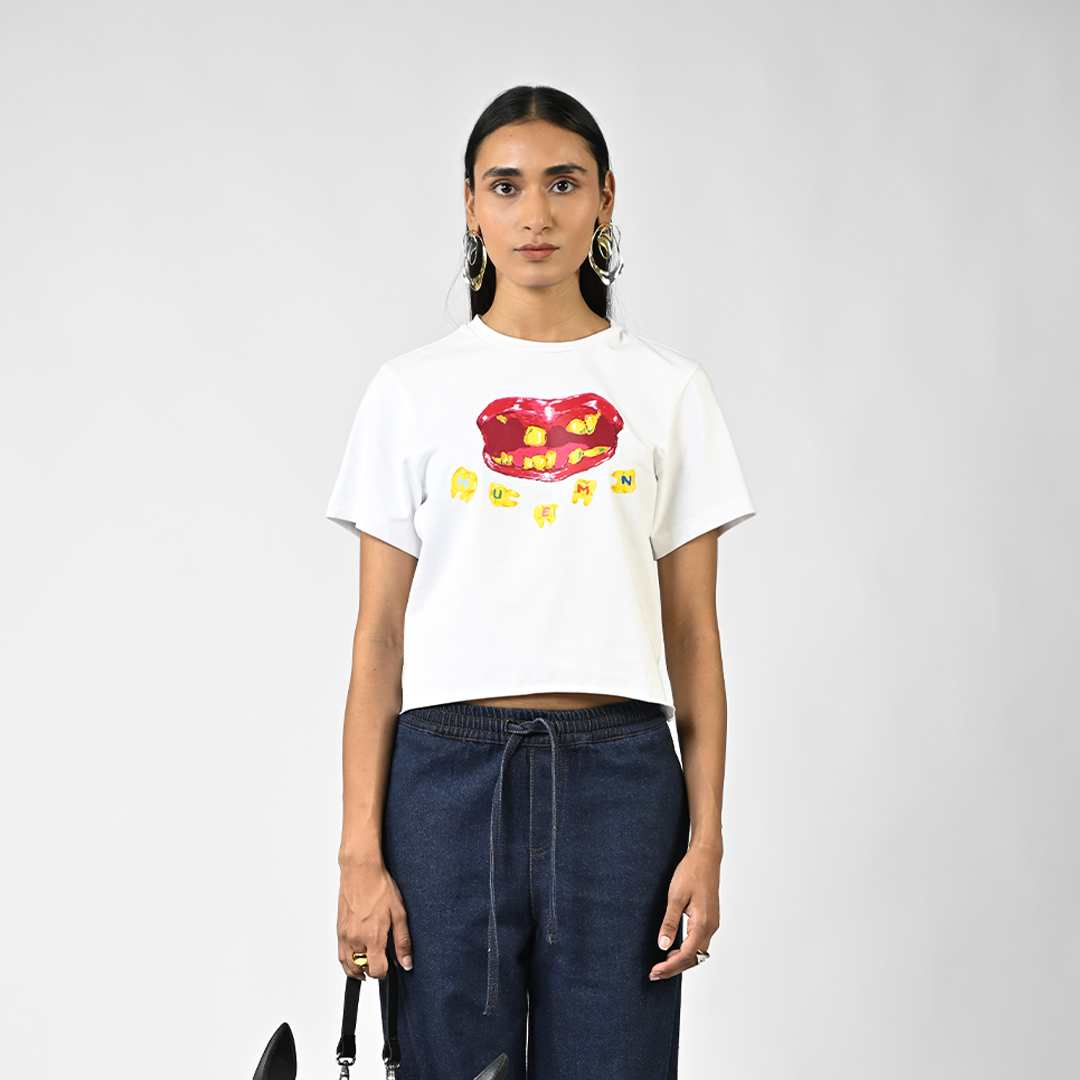 HUEMN Toothed cropped tee