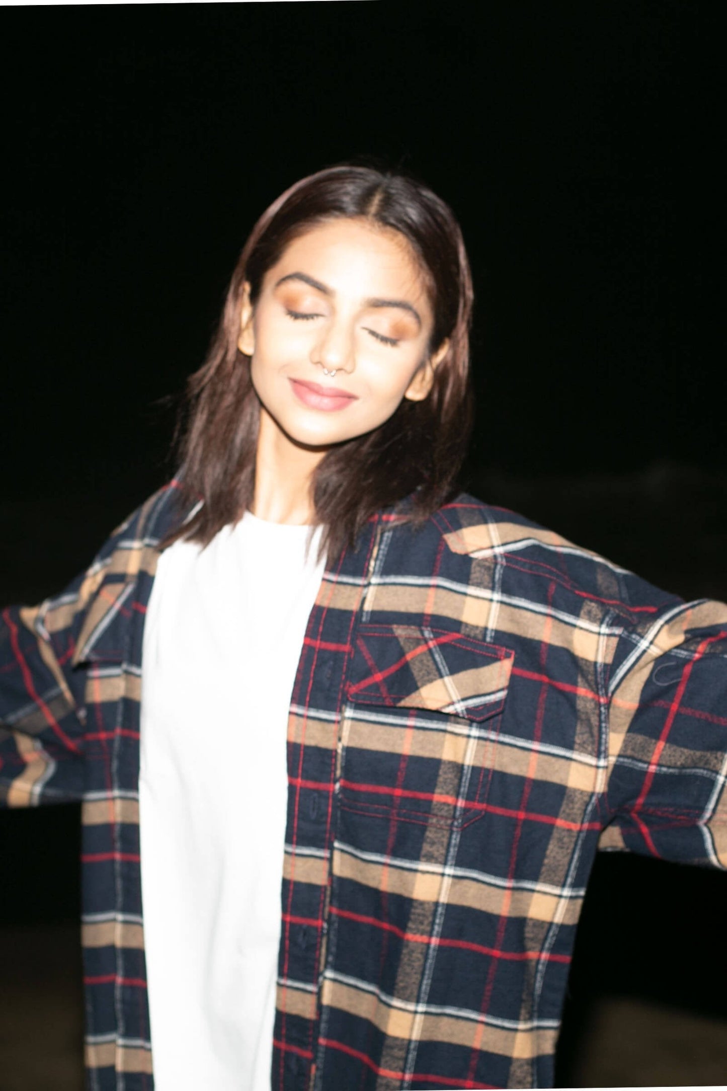 Dark Navy Blue Checkered Plaid Oversized Shirt