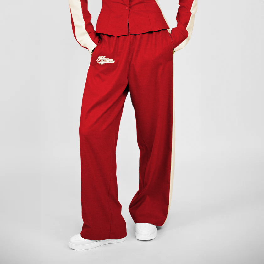 Embroidered trackpant with panelled detail (Red)
