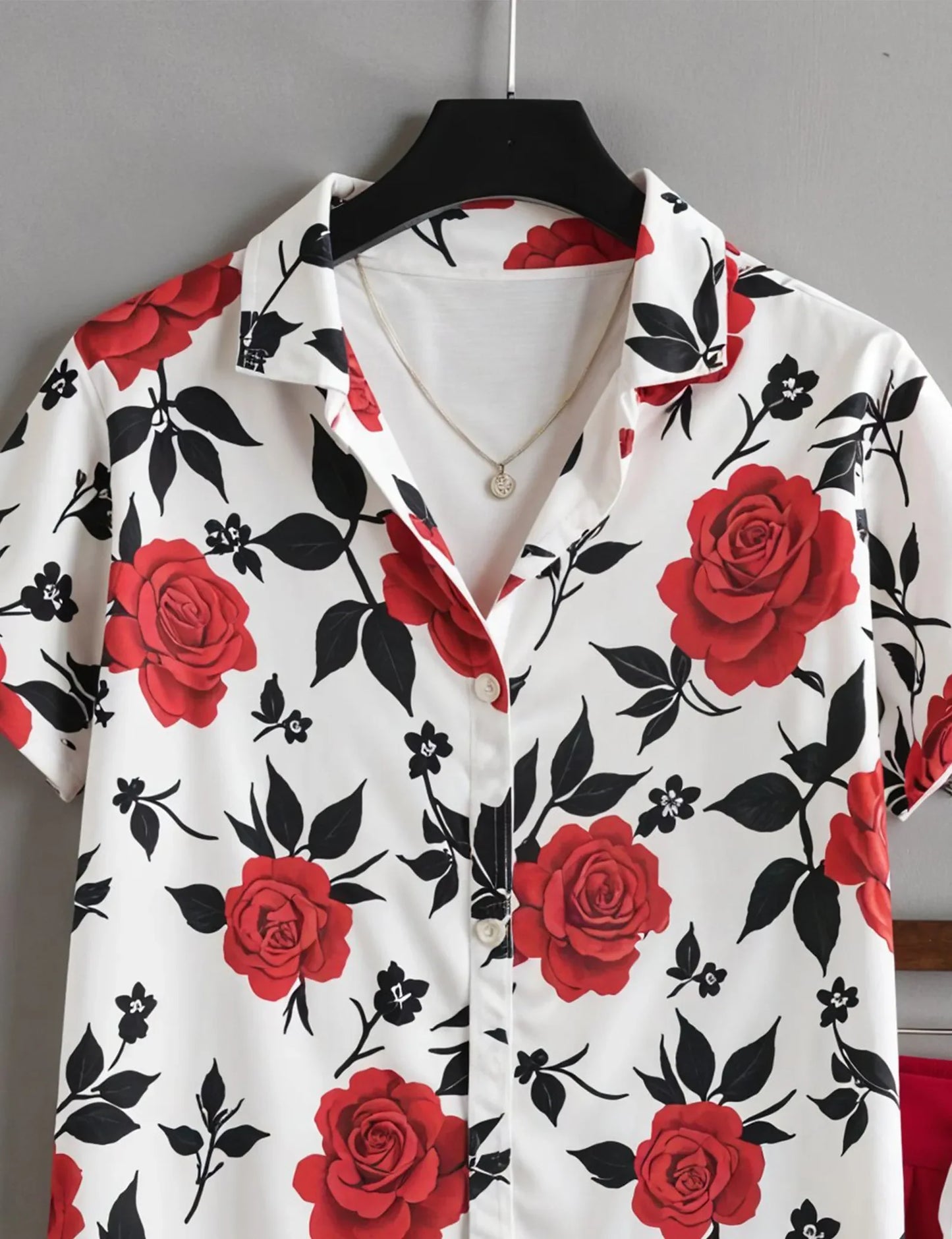 Men's Red Rose Floral Print Shirt & Shorts Set – Casual Summer 2-Piece Outfit - Prime Fitz