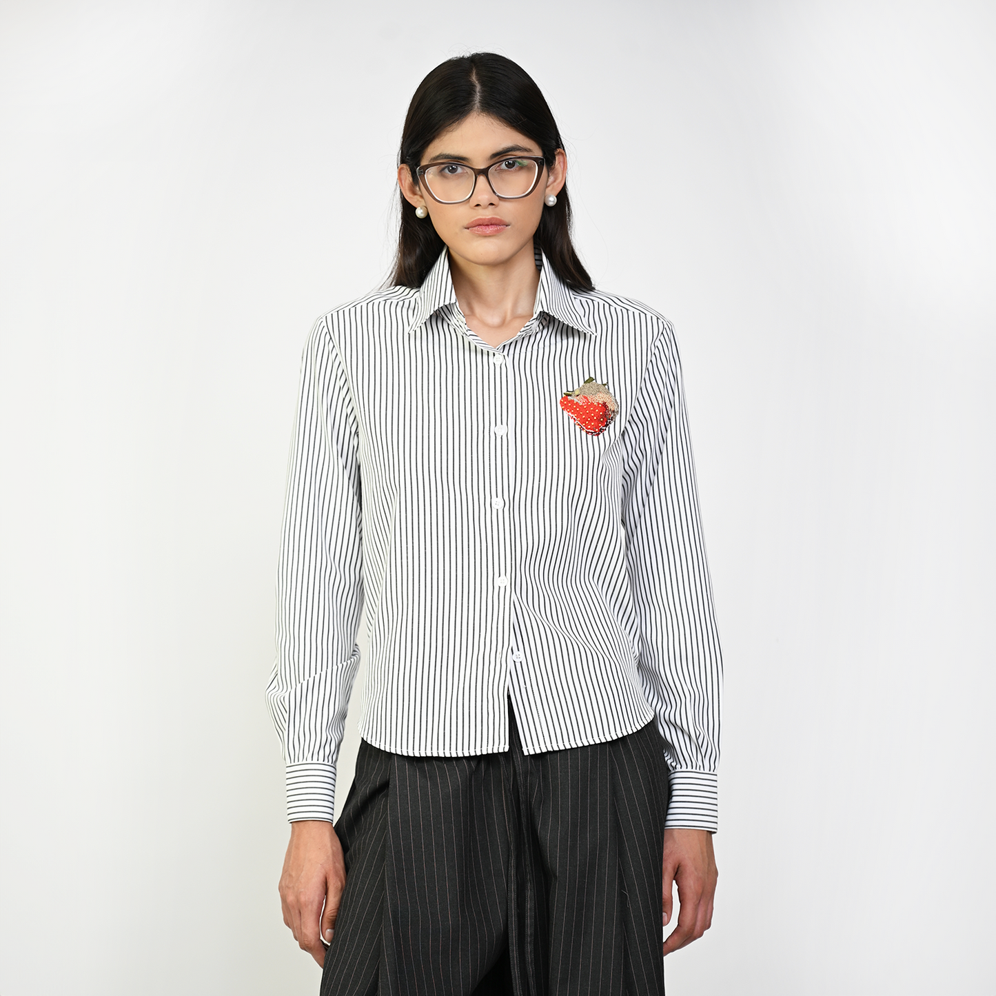 Pinstriped embroidered shirt