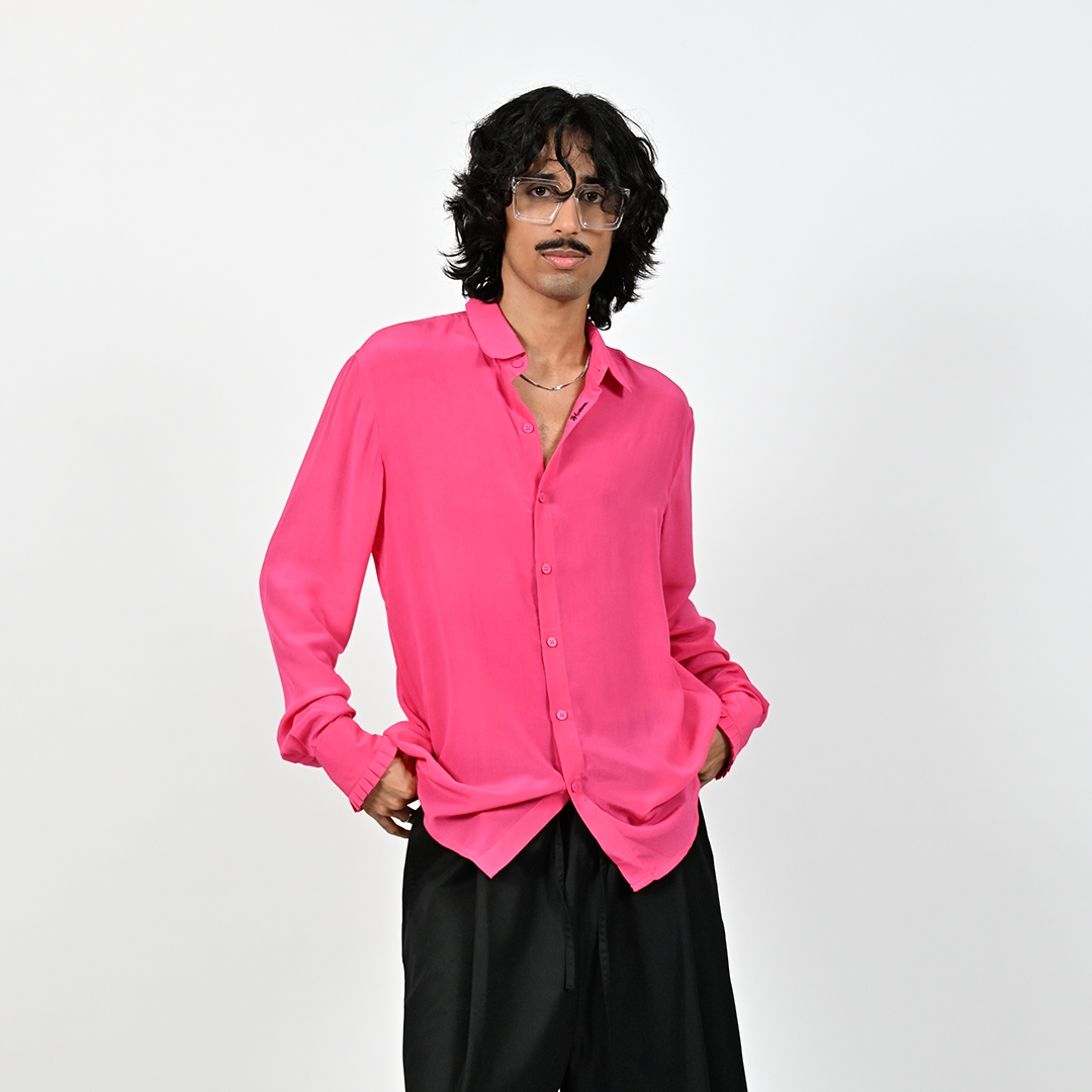 Straight Fit Silk Shirt (Hot Pink)