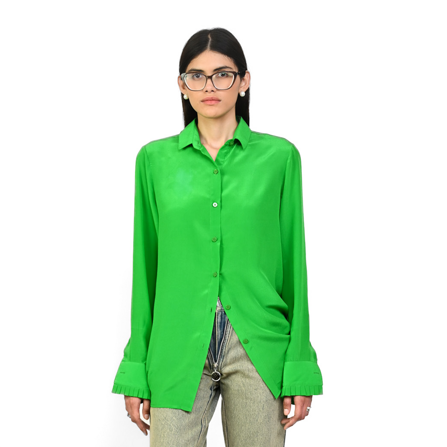 Straight Fit Silk Shirt (Bright Green)