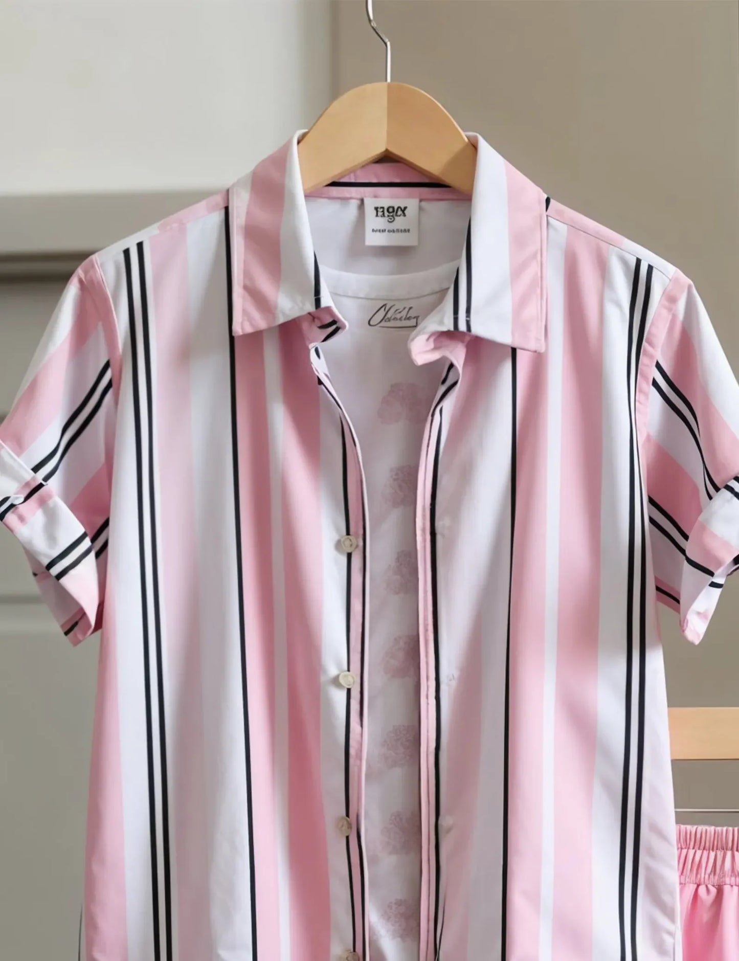 Men's Pink Striped Shirt & Shorts Set – Stylish Summer Two-Piece Outfit - Prime Fitz