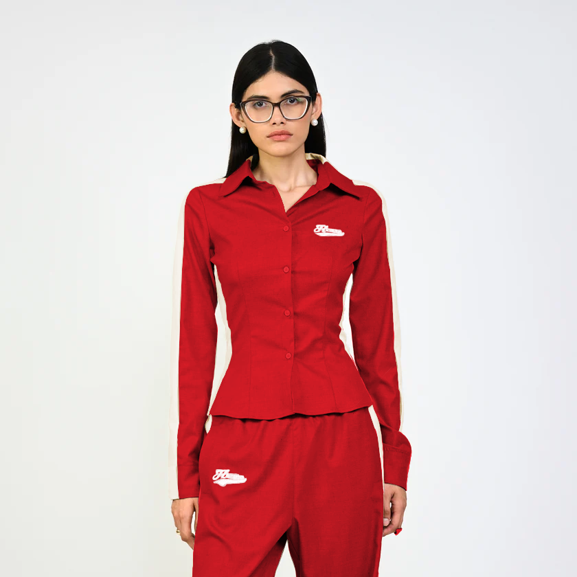 Panelled corset style shirt (Red)