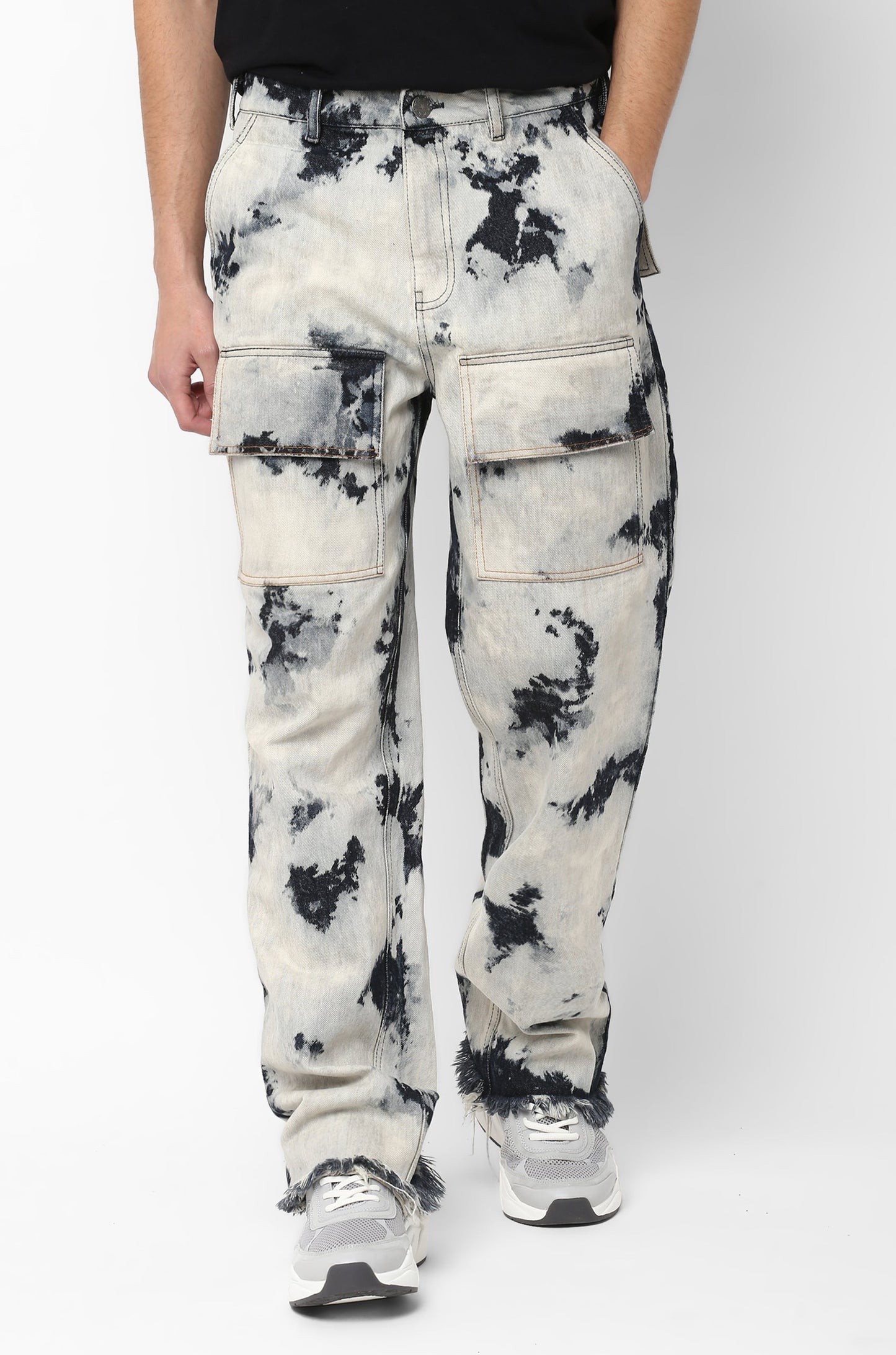 Bleached And Tinted Huemn Jeans With Oversized Patch Pockets