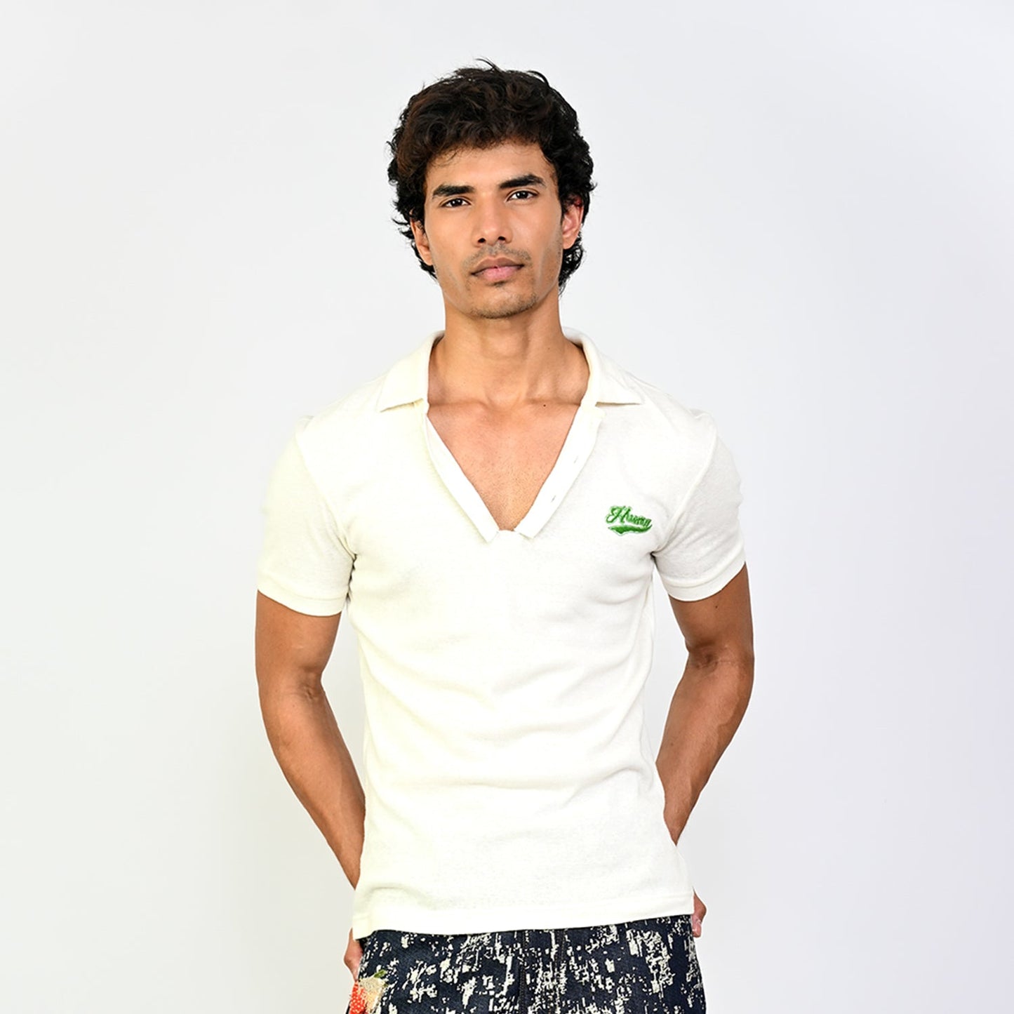 Polo T-shirt with deconstructed detail (Men's)-White