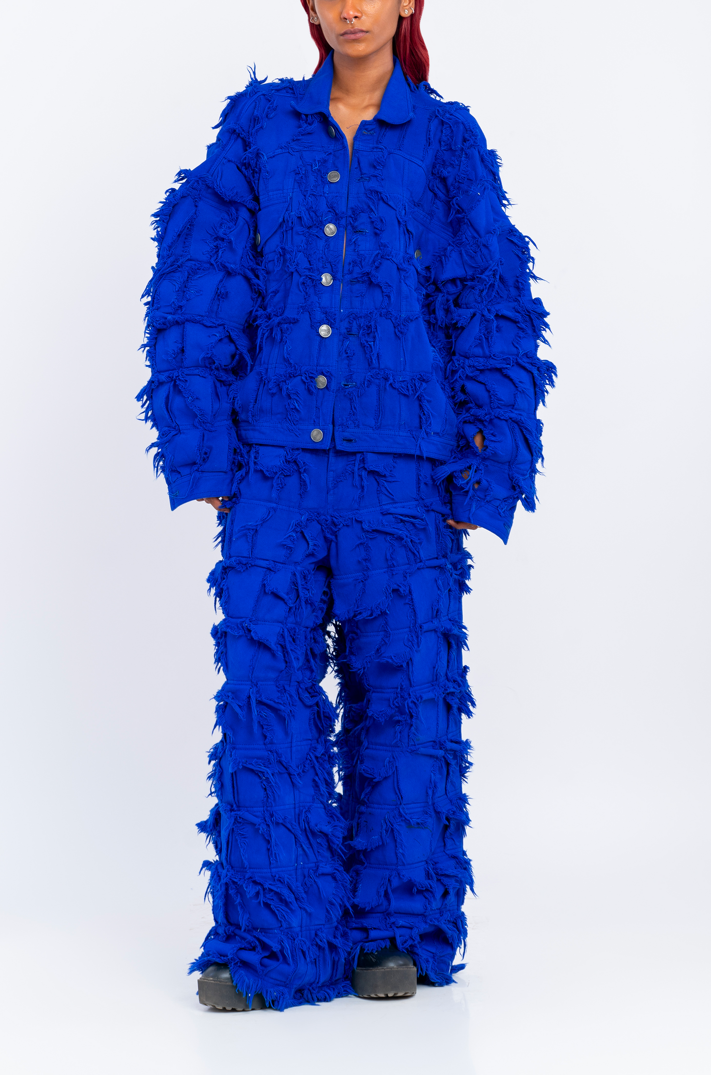 Handcrafted 1000 Panel Distressed Jacket (Blue)