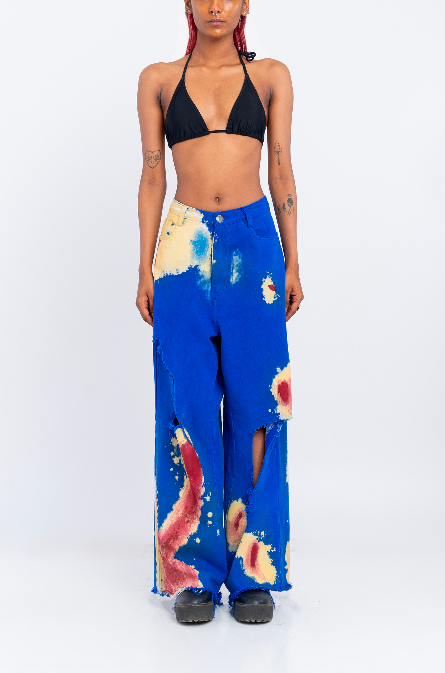 Huemn Blood Washed Wide Leg Ripped Denim (Blue)