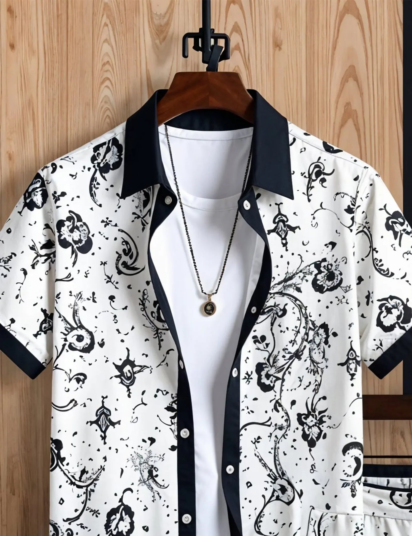 Men's Monochrome Artistic Print Shirt & Shorts Set – Stylish Summer 2-Piece Outfit - Prime Fitz