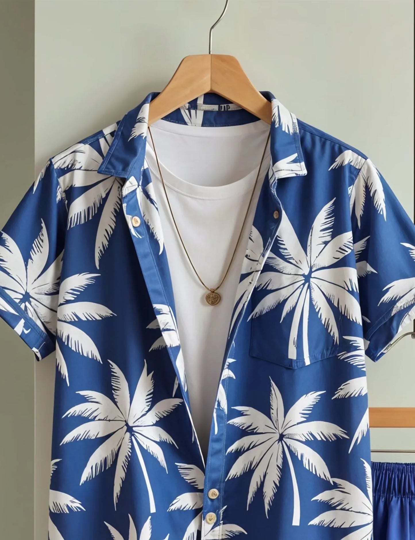 Men's Blue Palm Tree Print Shirt & Shorts Set – Tropical Summer Beachwear - Prime Fitz