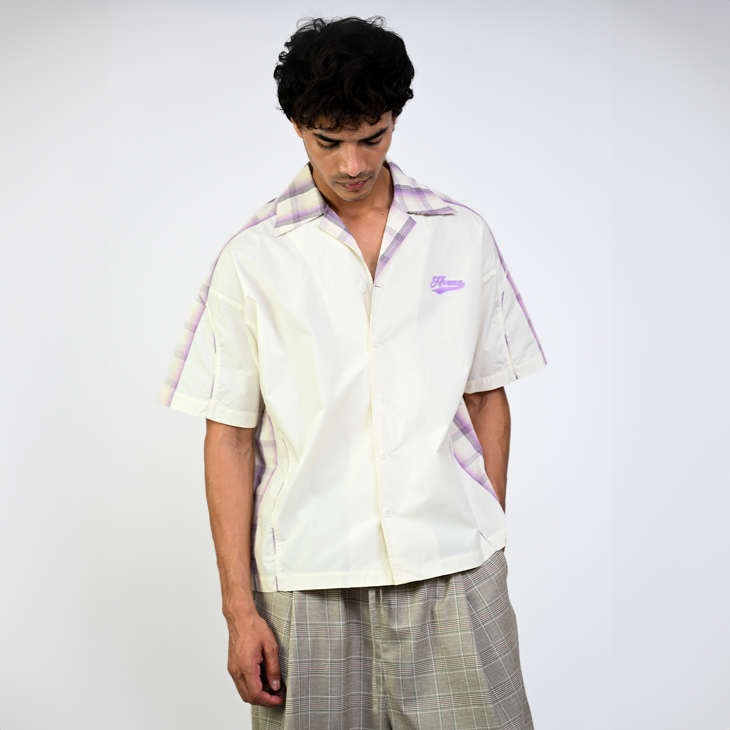 Contrast panelled safari shirt (Cream)
