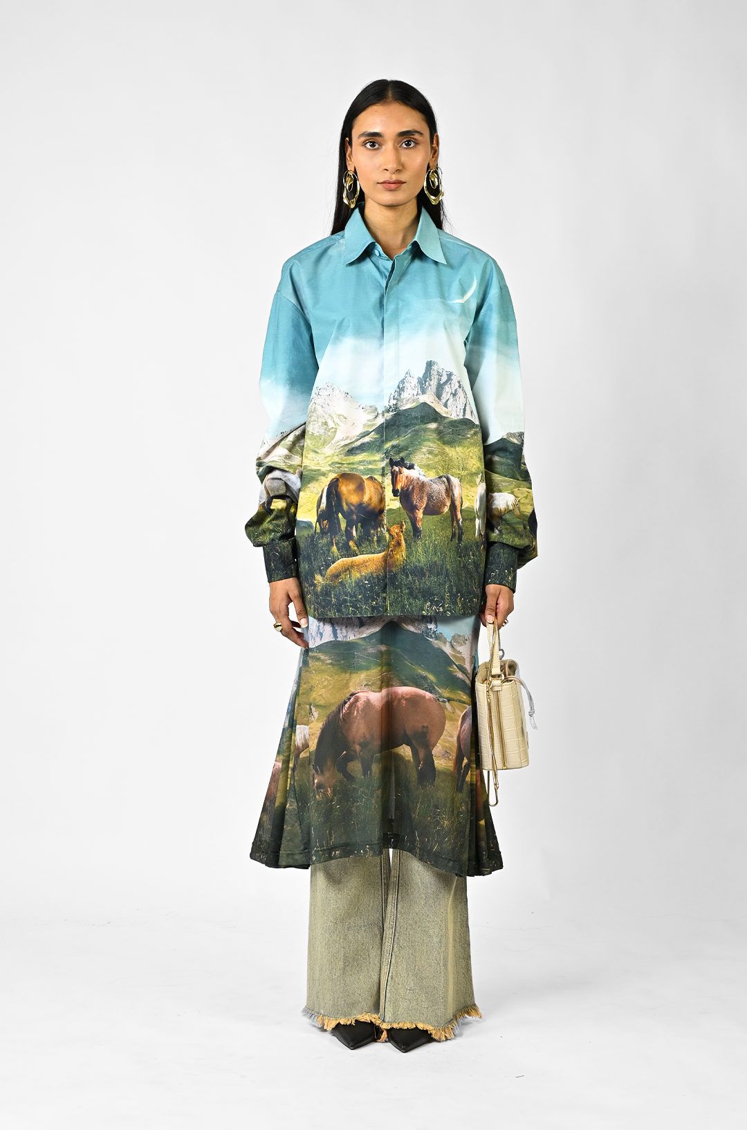 Open fields printed cotton shirt