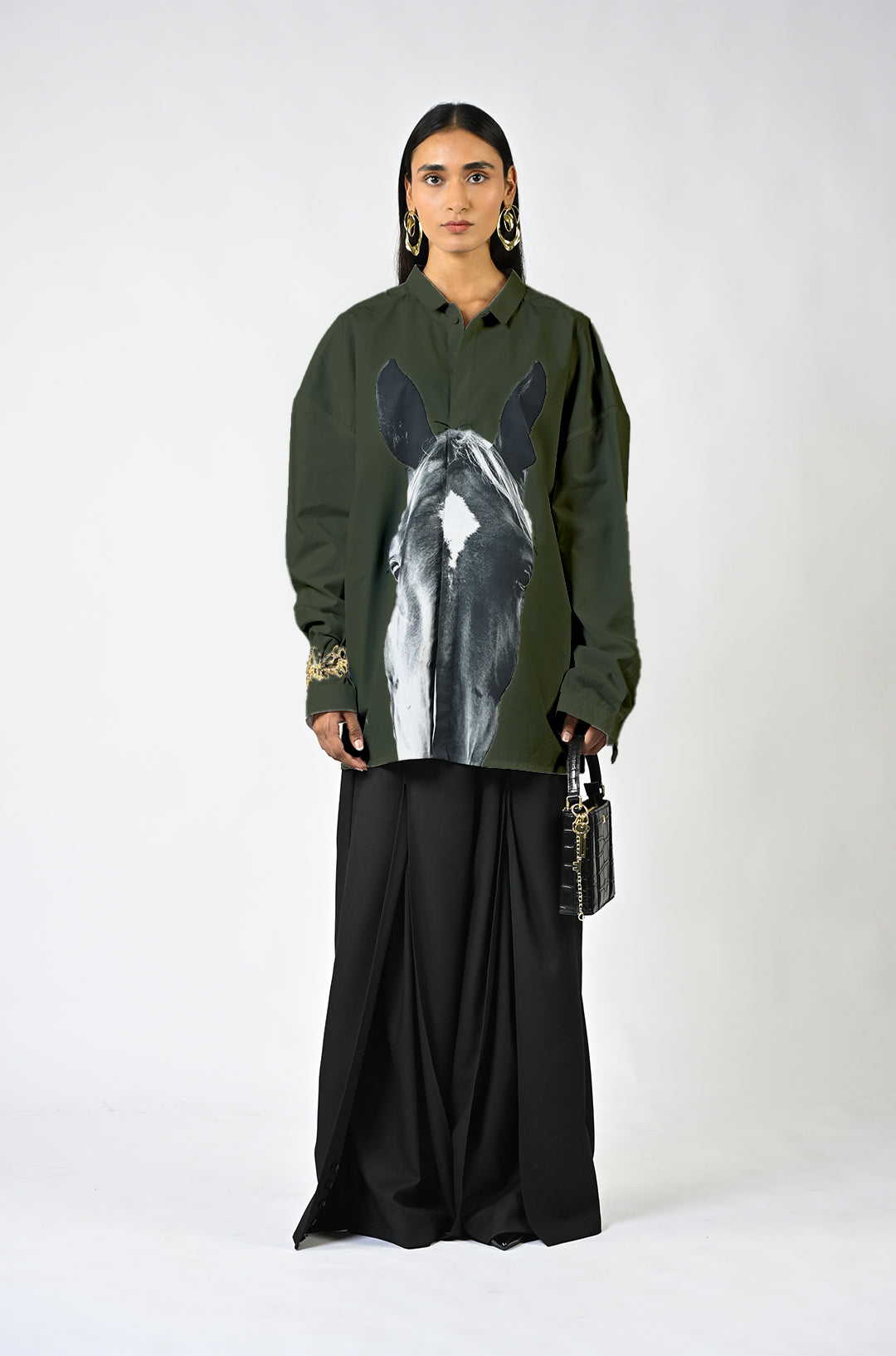 Horse printed cotton shirt - Dark Green
