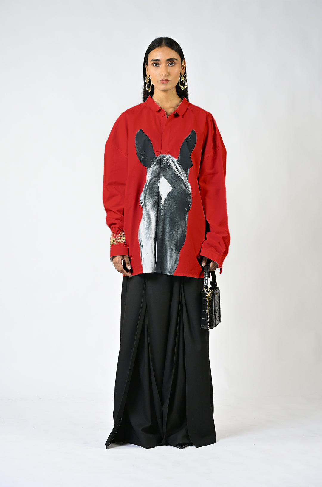 Horse printed cotton shirt - Iconic Red