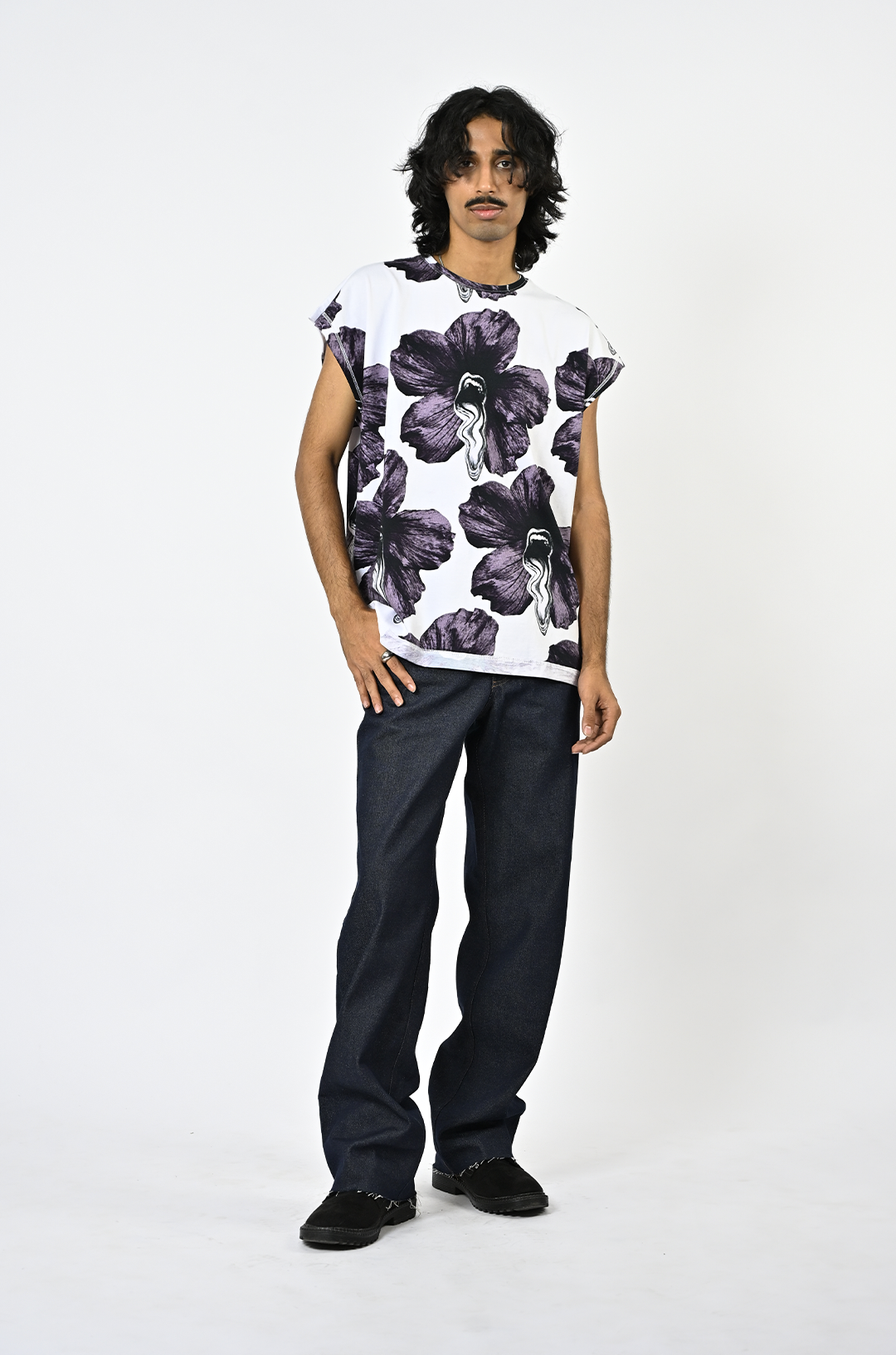 Tongue-printed cotton sleeveless top (Men's)