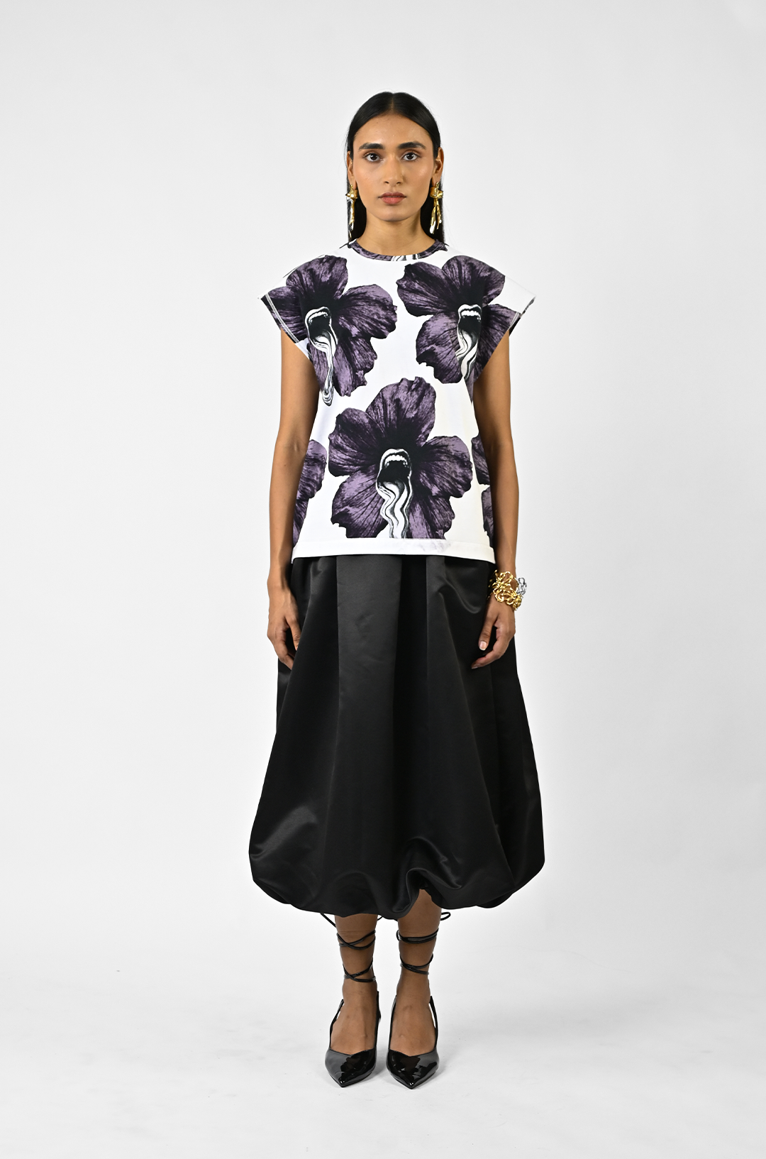 Tongue-printed cotton sleeveless top (Women's)