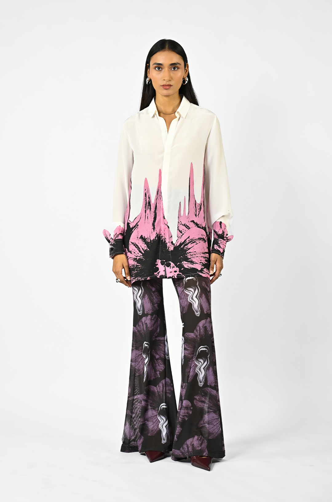 White floral drip shirt