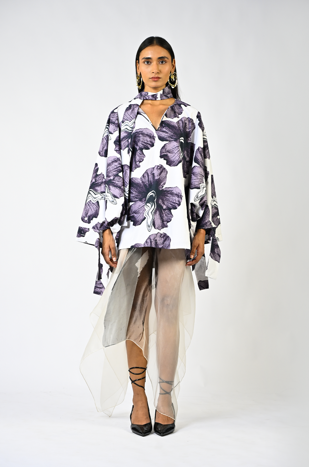 Tongue-printed kaftan kurta hybrid