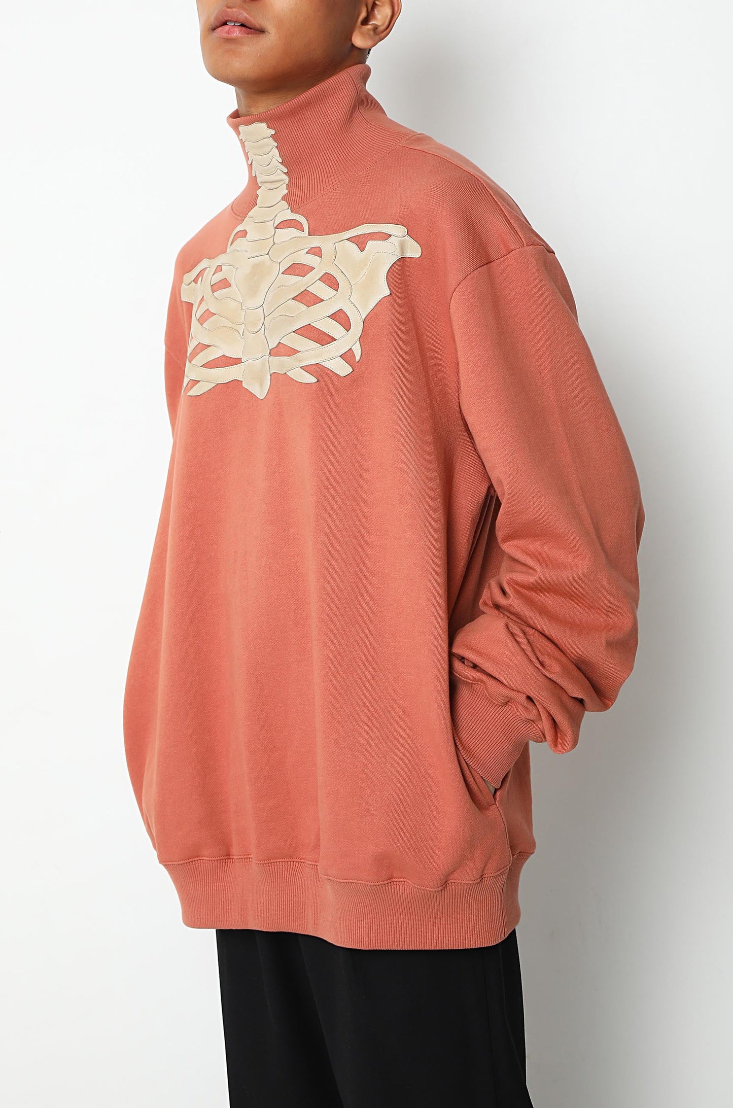 Turtleneck Sweatshirt With Leather Ribcage