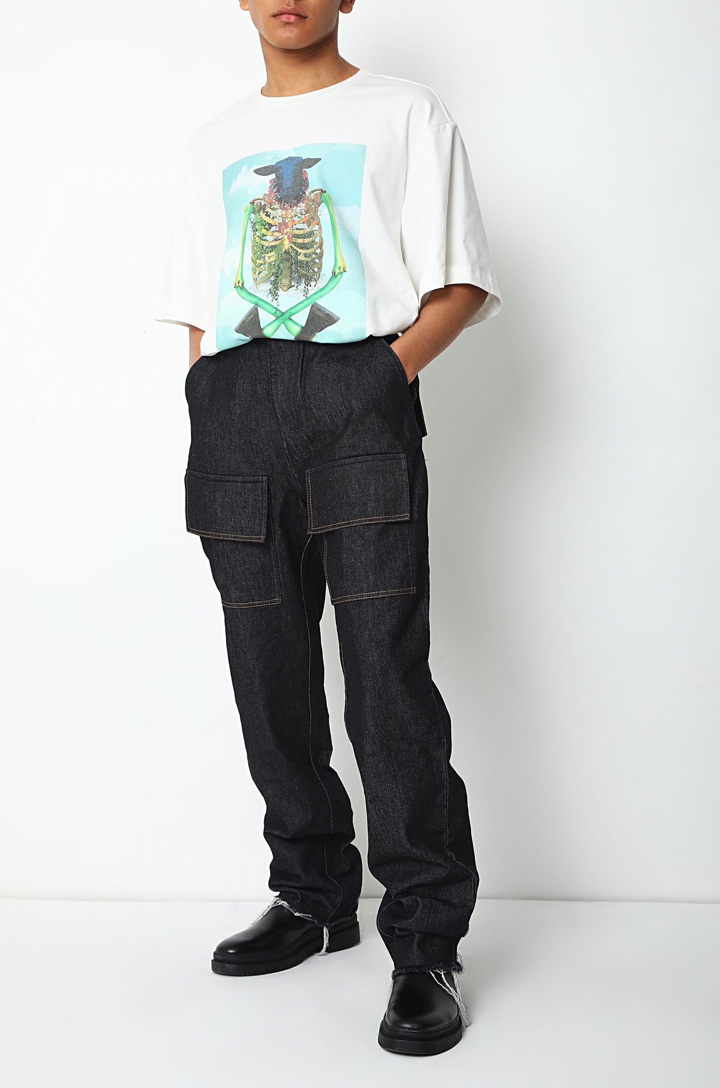 Dark Washed Huemn Jeans With Oversized Patch Pockets