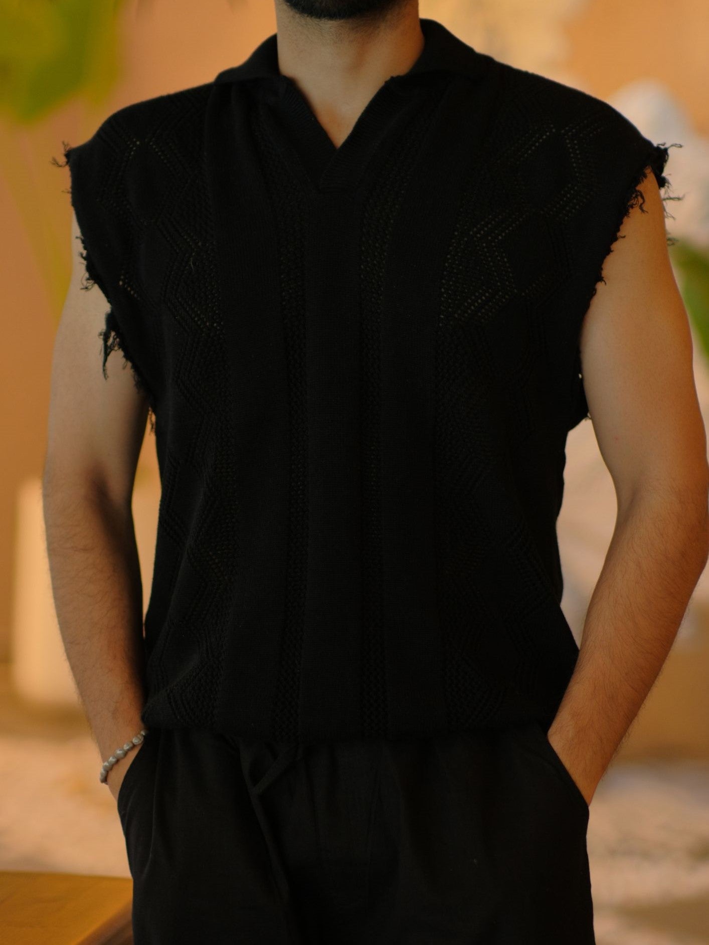 Crochet Shirt Tank - Black