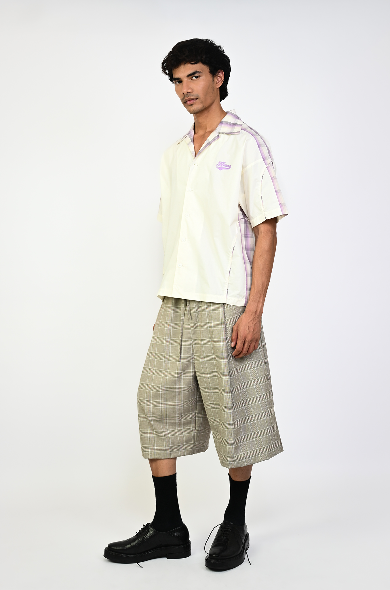 Contrast panelled safari shirt (Cream)